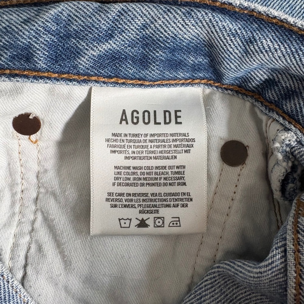AGOLDE 90s Mid Rise Loose Fit Distressed Jeans Size 27 Light Wash Denim - Picture 6 of 9